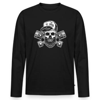 Simson S51 - Gemisch im Blut - Schrauber Skull - Männer Premium Bio Langarmshirt - Schwarz - Vorne - Nico (187cm)