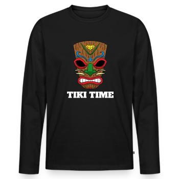Tiki Time Fête de vacances polynésienne à Hawaï - T-shirt manches longues Premium bio Homme - noir - Devant - Nico (187cm)