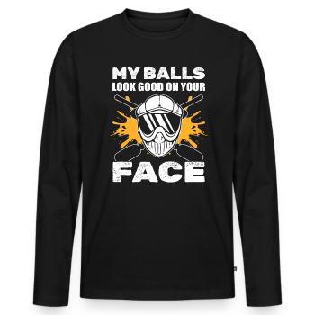 Mes balles ont fière allure sur votre visage Athlètes - T-shirt manches longues Premium bio Homme - noir - Devant - Nico (187cm)