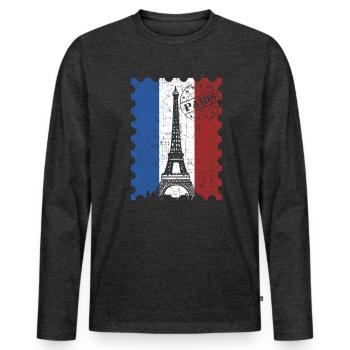 Timbre parisien Guide touristique français - T-shirt manches longues Premium bio Homme - anthracite chiné - Devant - Nico (187cm)