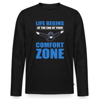 Life Begins At The End Of Your Comfort Zone - Männer Premium Bio Langarmshirt - Schwarz - Vorne - Nico (187cm)