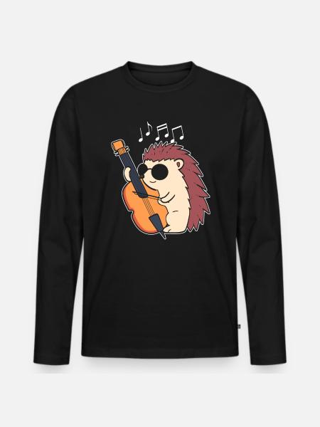 Igel spielt Cello Cello-Spieler - Männer Premium Bio Langarmshirt - Schwarz