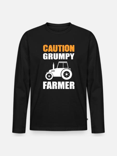 Caution Grumpy Farmer Bauer - Männer Premium Bio Langarmshirt - Schwarz