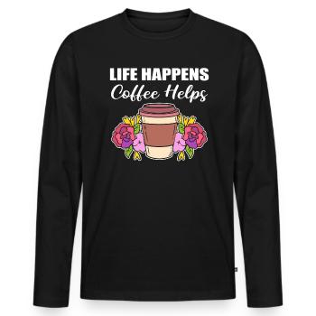 Life Happens Coffee Helps Barmann - Männer Premium Bio Langarmshirt - Schwarz - Vorne - Nico (187cm)