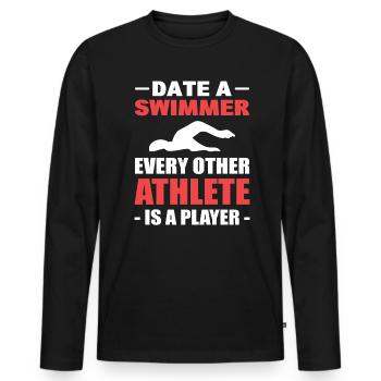 Lustiger Schwimmer Schwimmlehrer - Männer Premium Bio Langarmshirt - Schwarz - Vorne - Nico (187cm)