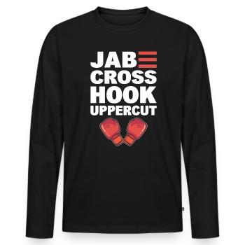 Jab Cross Hook Uppercut Professioneller Kickboxer - Männer Premium Bio Langarmshirt - Schwarz - Vorne - Nico (187cm)