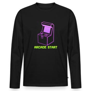 Arcade Start Computerfreak - Männer Premium Bio Langarmshirt - Schwarz - Vorne - Nico (187cm)