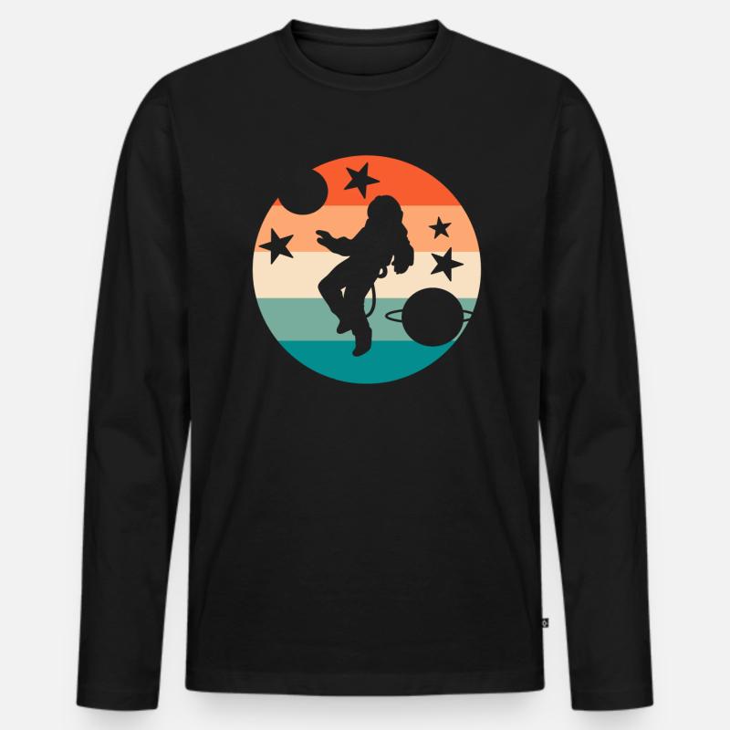 Retro-Astronaut Raumfahrer - Männer Premium Bio Langarmshirt - Schwarz
