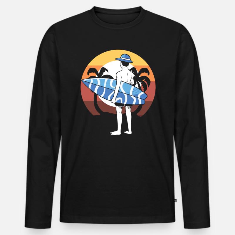 Surfer mit Surfbrett Surflehrer - Männer Premium Bio Langarmshirt - Schwarz