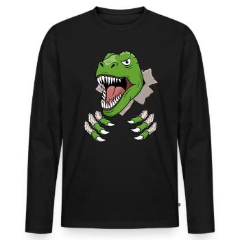 Dino T-Rex Head Claws Dinosaur Hole Torn - Men's Premium Organic Long Sleeve Shirt - black - Front - Nico (187cm)