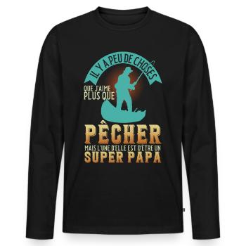Pêcher drôle - pêcheur drôle - fete des pères - T-shirt manches longues Premium bio Homme - noir - Devant - Nico (187cm)