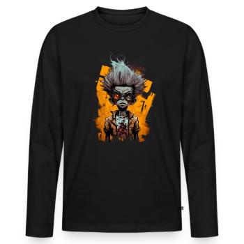 Junge Comic Anime Design mit verrückten Aussehen - Männer Premium Bio Langarmshirt - Schwarz - Vorne - Nico (187cm)