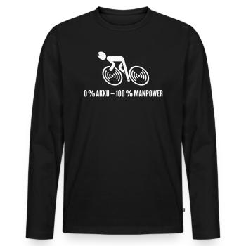 0 % Akku – 100 % Manpower (Fahrrad / Rennrad / W) - Männer Premium Bio Langarmshirt - Schwarz - Vorne - Nico (187cm)
