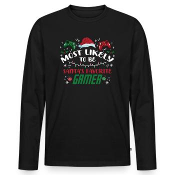 Christmas Xmas Gaming Santa's Favorite Gamer - Men's Premium Organic Long Sleeve Shirt - black - Front - Nico (187cm)
