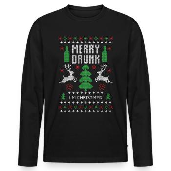 Bière booze noël moche noël drôle - T-shirt manches longues Premium bio Homme - noir - Devant - Nico (187cm)