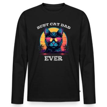 Meilleur père chat de tous les temps - T-shirt manches longues Premium bio Homme - noir - Devant - Nico (187cm)