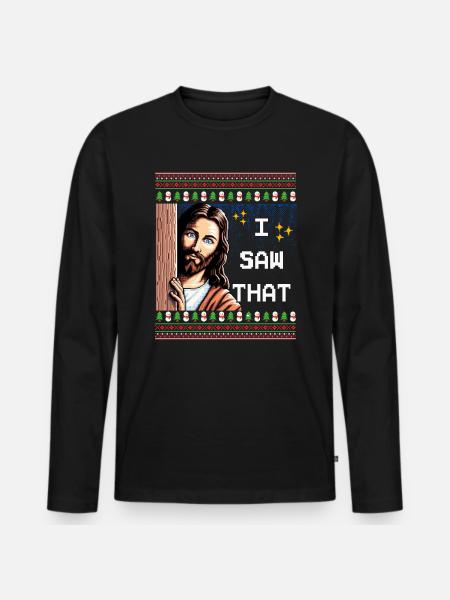 Ugly Ugly Christmas Sweater Jesus Meme - Men's Premium Organic Long Sleeve Shirt - black