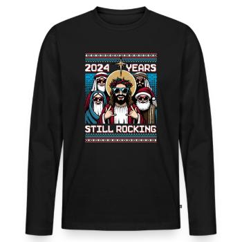 Ugly Hässlicher Weihnachtspulli Jesus Meme - Männer Premium Bio Langarmshirt - Schwarz - Vorne - Nico (187cm)