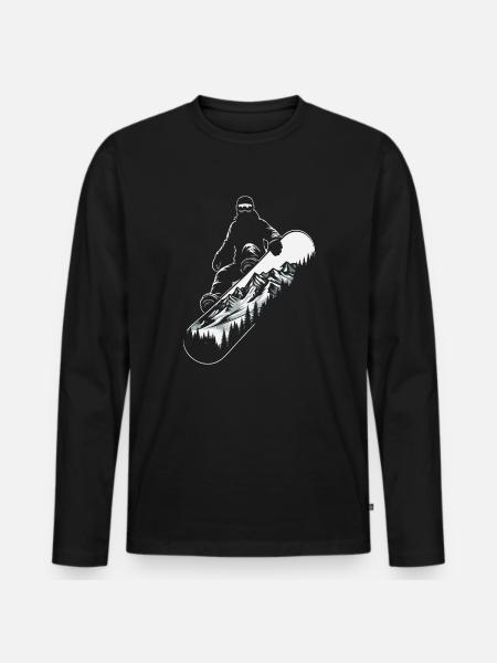 Snowboard Snowboarder Snowboarding Mountain Landscape - Men's Premium Organic Long Sleeve Shirt - black