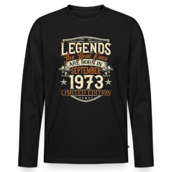 Septembre 1973 Anniversaire de naissance - T-shirt manches longues Premium bio Homme - noir - Devant - Nico (187cm)