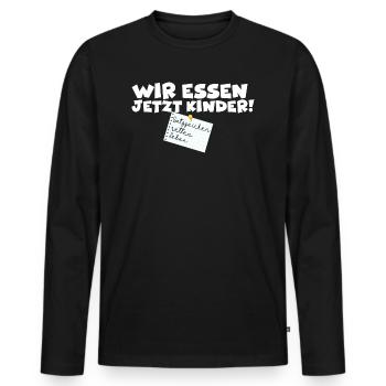 Wir Essen Jetzt Kinder Grammatik Spruch Humor - Männer Premium Bio Langarmshirt - Schwarz - Vorne - Nico (187cm)