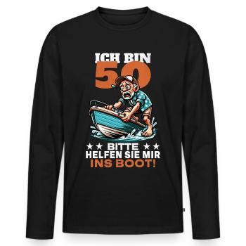 ICH BIN 50 BITTE HELFEN SIE MIR INS BOOT - Männer Premium Bio Langarmshirt - Schwarz - Vorne - Nico (187cm)