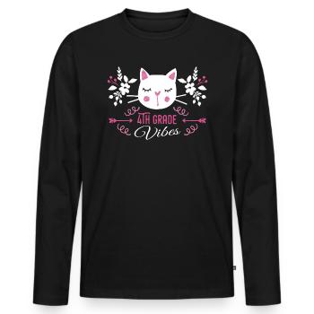 4th grade | Grade Vibes Back to School Cute Cat - T-shirt manches longues Premium bio Homme - noir - Devant - Nico (187cm)
