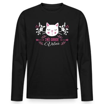 2nd grade | Grade Vibes Back to School Cute Cat - T-shirt manches longues Premium bio Homme - noir - Devant - Nico (187cm)