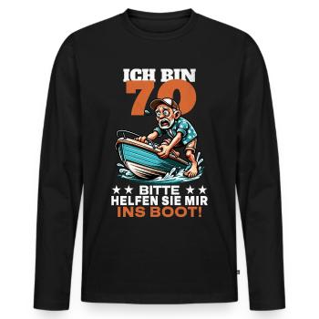 ICH BIN 70 BITTE HELFEN SIE MIR INS BOOT - Männer Premium Bio Langarmshirt - Schwarz - Vorne - Nico (187cm)