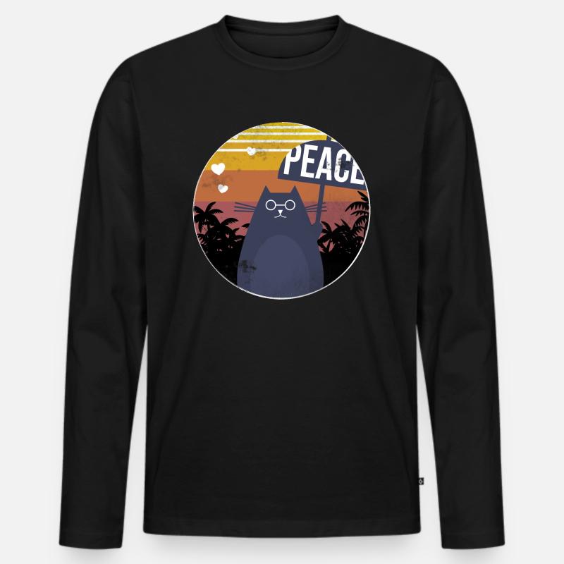 Funny Cat - Männer Premium Bio Langarmshirt - Schwarz