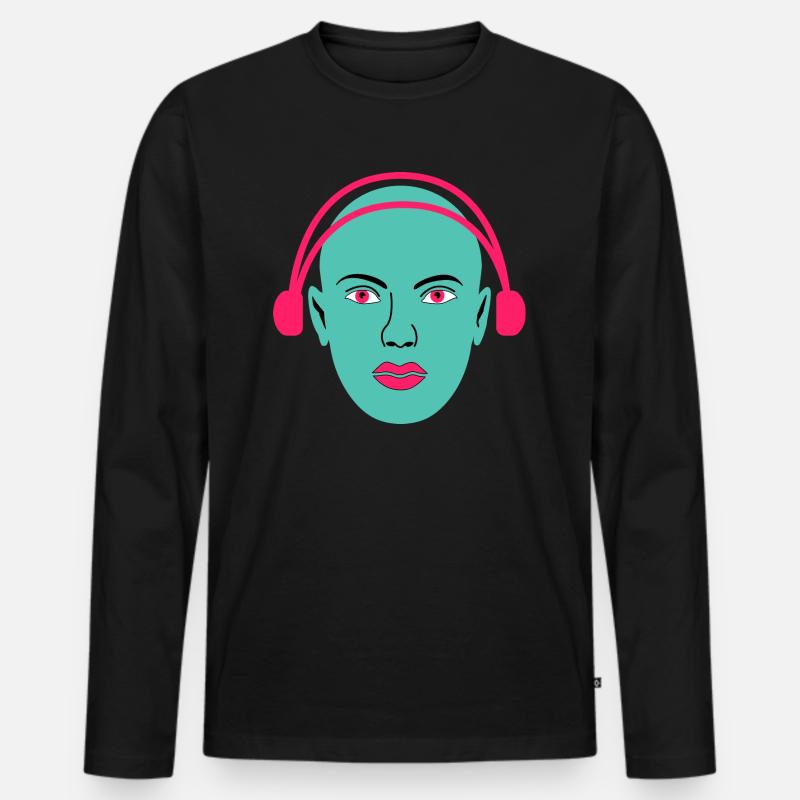 Frau hört Musik - Männer Premium Bio Langarmshirt - Schwarz