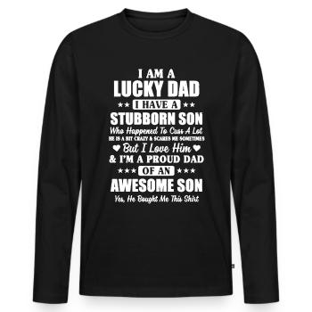 T-shirts papa chanceux - T-shirt manches longues Premium bio Homme - noir - Devant - Nico (187cm)
