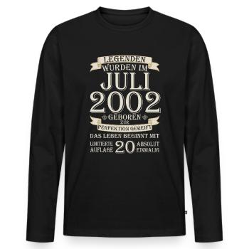 20. Geburtstag Juli Jahrgang 2002 Geschenkidee - Männer Premium Bio Langarmshirt - Schwarz - Vorne - Nico (187cm)