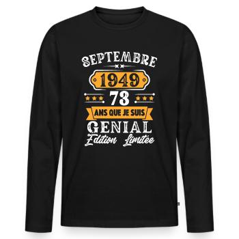 Cadeau D'anniversaire 73 Ans Septembre 1949 Rétro - T-shirt manches longues Premium bio Homme - noir - Devant - Nico (187cm)