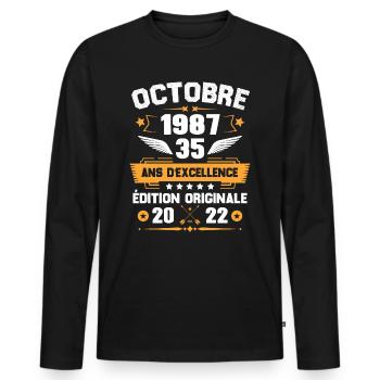 Octobre 1987 Idée cadeau d'anniversaire 35 ans - T-shirt manches longues Premium bio Homme - noir - Devant - Nico (187cm)