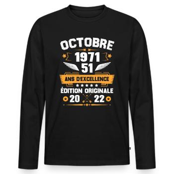 Octobre 1971 Idée Cadeau D'anniversaire 51 Ans - T-shirt manches longues Premium bio Homme - noir - Devant - Nico (187cm)