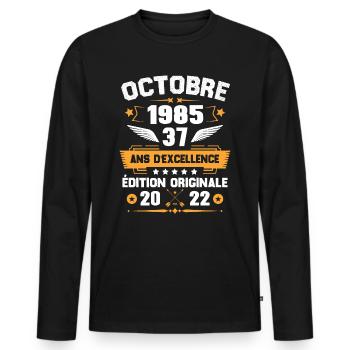 Octobre 1985 Idée Cadeau D'anniversaire 37 Ans - T-shirt manches longues Premium bio Homme - noir - Devant - Nico (187cm)
