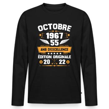 Octobre 1967 Idée Cadeau D'anniversaire 55 Ans - T-shirt manches longues Premium bio Homme - noir - Devant - Nico (187cm)