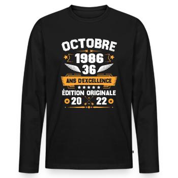 Octobre 1986 Idée Cadeau D'anniversaire 36 Ans - T-shirt manches longues Premium bio Homme - noir - Devant - Nico (187cm)
