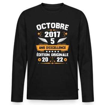 Octobre 2017 Idée Cadeau D'anniversaire 5 Ans - T-shirt manches longues Premium bio Homme - noir - Devant - Nico (187cm)