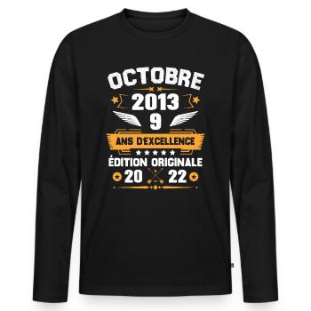 Octobre 2013 Idée Cadeau D'anniversaire 9 Ans - T-shirt manches longues Premium bio Homme - noir - Devant - Nico (187cm)