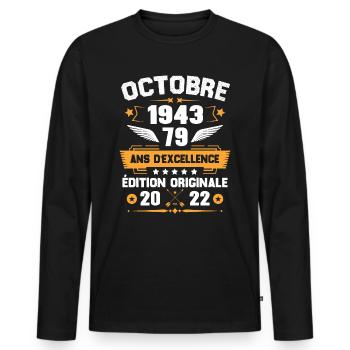 Octobre 1943 Idée Cadeau D'anniversaire 79 Ans - T-shirt manches longues Premium bio Homme - noir - Devant - Nico (187cm)