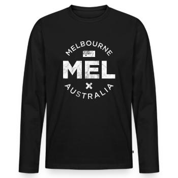 MEL, Melbourne Australien - Männer Premium Bio Langarmshirt - Schwarz - Vorne - Nico (187cm)