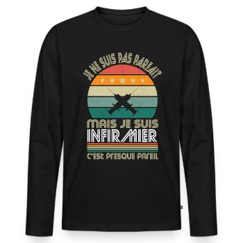 Je ne suis pas parfait mais je suis infirmier - T-shirt manches longues Premium bio Homme - noir - Devant - Nico (187cm)