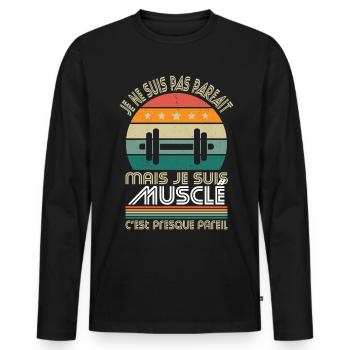 Musculation - Pas parfait mais musclé - T-shirt manches longues Premium bio Homme - noir - Devant - Nico (187cm)
