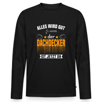 Tout ira bien, le couvreur est maintenant maître - T-shirt manches longues Premium bio Homme - noir - Devant - Nico (187cm)