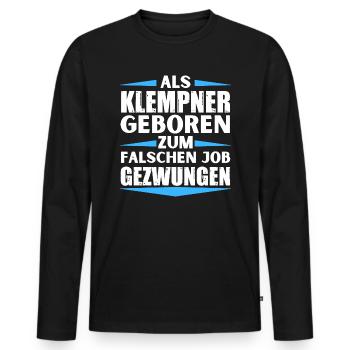 Klempner im falschen Job gelandet - Männer Premium Bio Langarmshirt - Schwarz - Vorne - Nico (187cm)