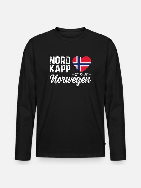 Norwegen Norway Koordinaten Norwegenflagge Nordkap - Männer Premium Bio Langarmshirt - Schwarz