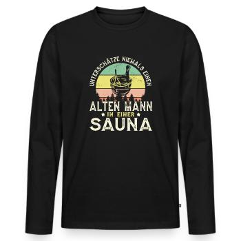 Ne sous-estimez jamais un vieil homme dans un sauna - T-shirt manches longues Premium bio Homme - noir - Devant - Nico (187cm)