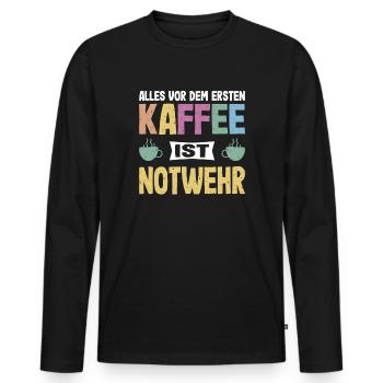 Everything before the first coffee is self-defense coffee - Men's Premium Organic Long Sleeve Shirt - black - Front - Nico (187cm)